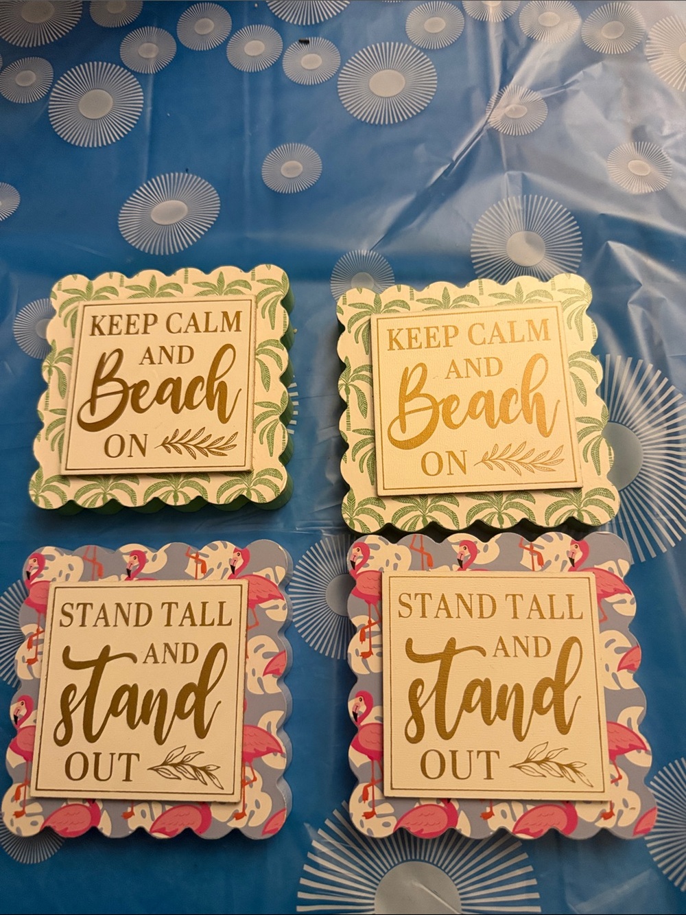 Beach & Flamingo Themed Decorative tabletop decor  - Set of 4